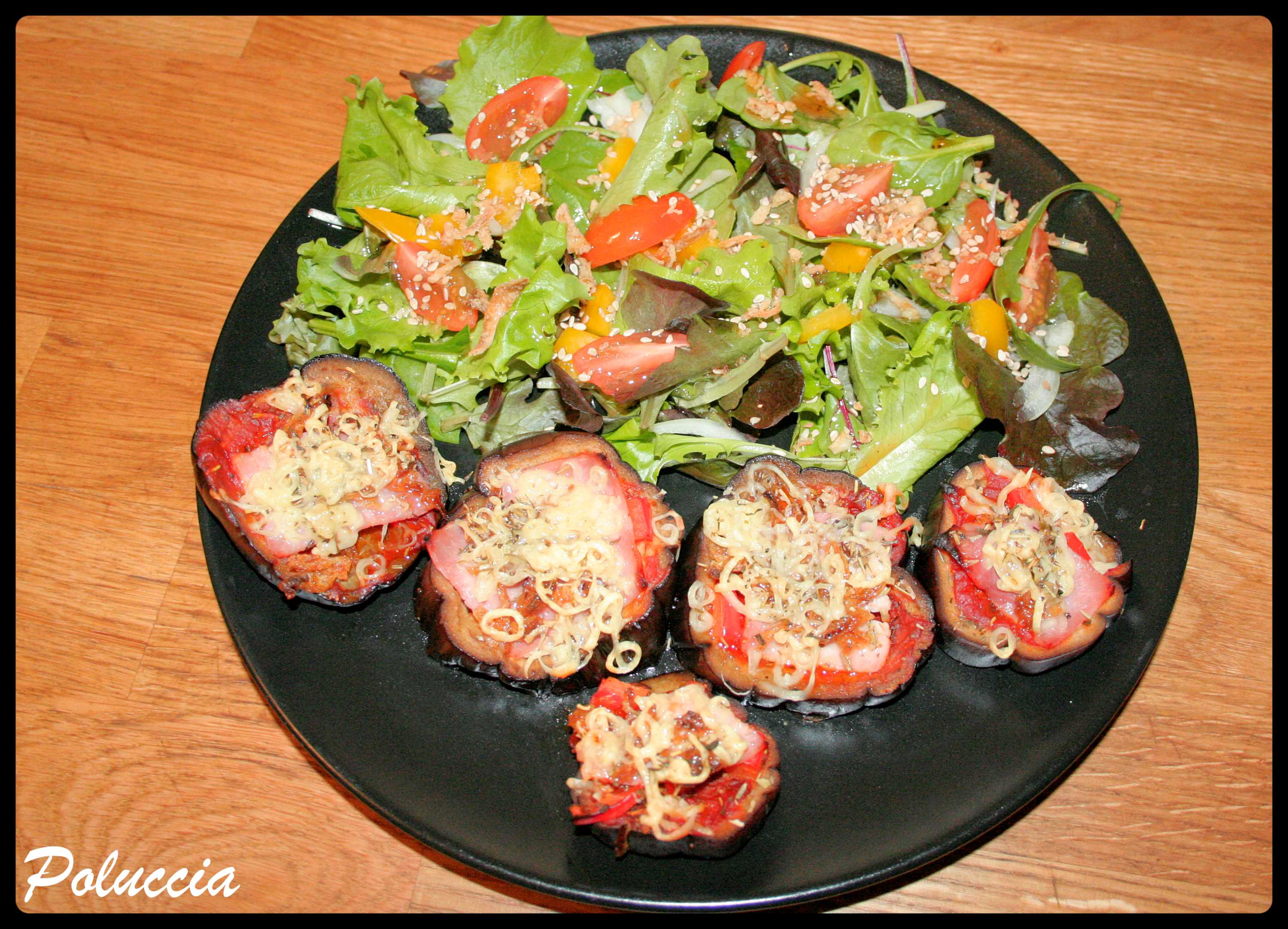 Rondelles d&rsquo;aubergine au jambon & fromage